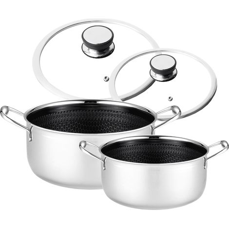Juego de ollas profesionales Mitsu de 20 + 24 cm con tapas. Diseño de panal. Para inducción. Para gas. Acero inoxidable. (1/5)