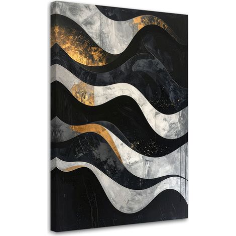 Stampe su Tela, Astrazione geometrica in stile glamour oro e nero con onde, 40x60 (1/5)