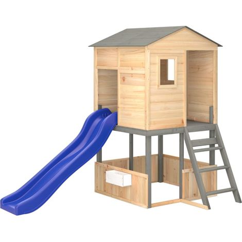 Zona de juegos al aire libre con columpios tobogán y estructuras de escalada resistentes juegos de jardín 145 x 131,5 x 218,5 cm madera maciza de abeto 020004793 (1/5)