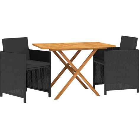 Juego de comedor de jardín 3 piezas con cojines negro vidaXL (1/4)
