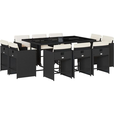 Maison Exclusive - Set de comedor jardín 11 pzas con cojines ratá (1/5)