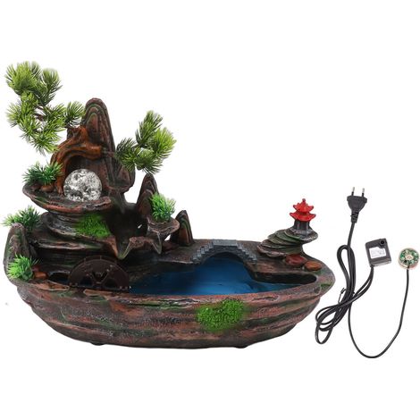 Fontaine de bureau rocher cascade eau circulante résine paysage aquatique avec roue à eau boule roulante 220V prise EU (1/5)