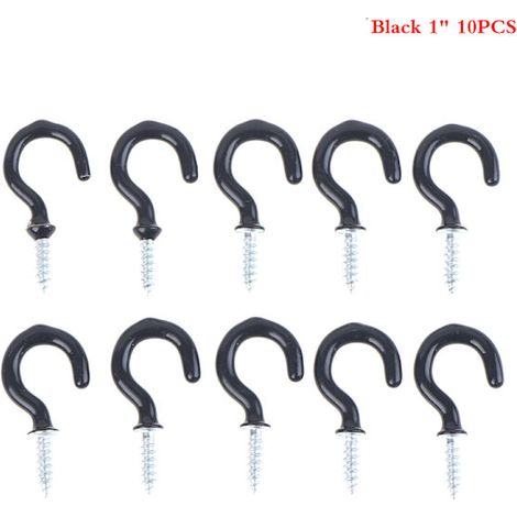 Lot de 10 supports à tasses avec poignée, crochets robustes pour tasses, fixations au plafond à visser, noir, taille L (1/5)