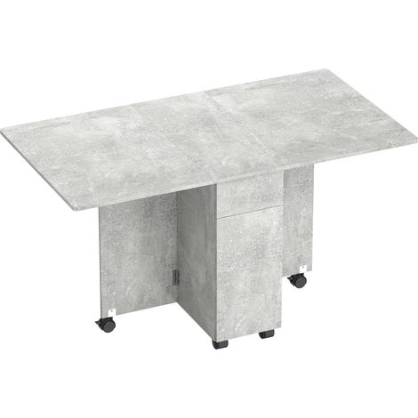 Tavolo da Pranzo Pieghevole 140x76x74 cm con Ruote con 2 Cassetti 2 Ante e Armadietto in Legno Grigio Cemento (1/5)