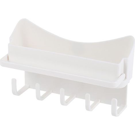 Etagère Salle Bain Support Douche - Panier Salle de Bain Sans Perçage Etagere Douche à Suspendre Rangement avec Mini Porte Serviettes et 5 crochets Accessoire Salle de Bain, 1 Pièces, blanc (1/4)