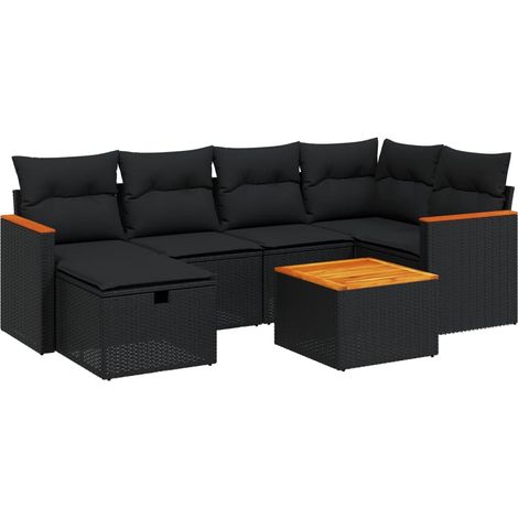 Set Divani da Giardino con Cuscini 7pz Nero Polyrattan vidaXL (1/4)
