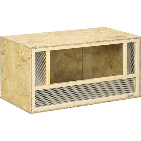 Terrarium OSB bois naturel 80x40x40cm avec vitre coulissante pour lézards grenouilles serpents (1/5)