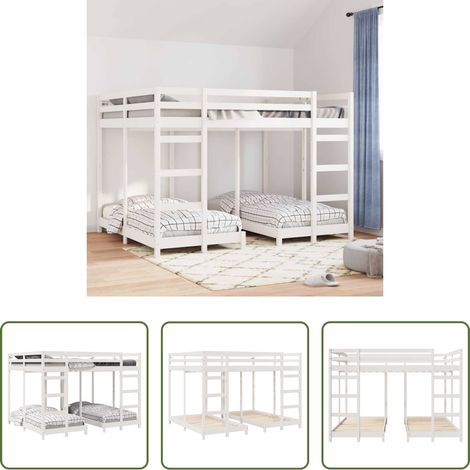vidaXL Etagenbett Kiefernholz - Dreifach Etagenbettrahmen Weiß 160 x 200 cm (1/5)