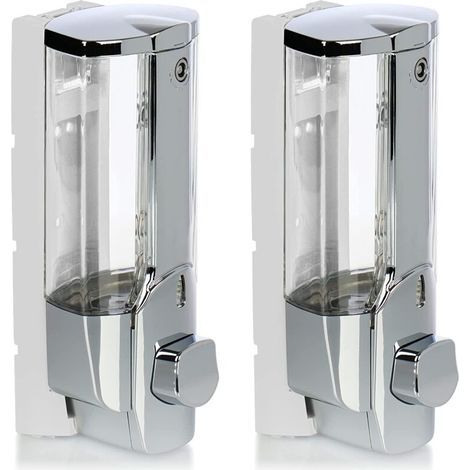 2x Wandseifenspender - Wandmontierter, nachfüllbarer Seifenspender - Seifenspender für Duschgel und Shampoo (Chrom)