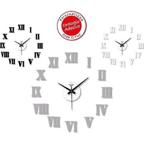 Orologio da Parete Adesivo Eva Wall Stick Numeri Romani 50 x 50 cm 3 Colori (1/2)