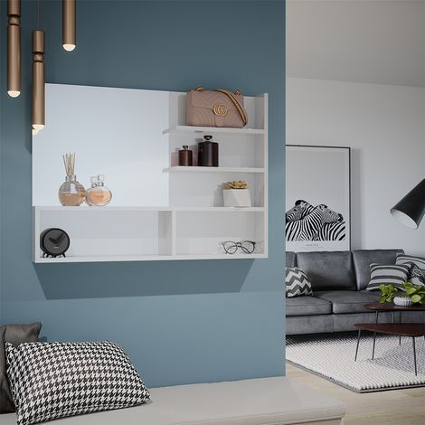 Specchio bagno , Bianco lucido, 89.8 x 65 cm con scomparti aperti, Vicco