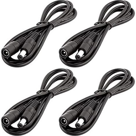 4pcs 1m DC 12V Cble d\'extension Prise DC 5,5mm x 2,1mm DC 0-36V Cordon d\'alimentation Rallonge lectrique Mle Femelle pour Moniteur de Voiture, Camra CCTV, Bande LED, Noir (1/4)