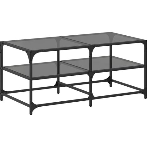 Table basse Table de salon Table de café avec dessus en verre noir 98,5x50x45 cm acier (1/5)
