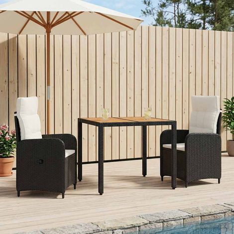 vidaXL Ensemble de repas extérieur 3 pc Noir et blanc crème (1/5)