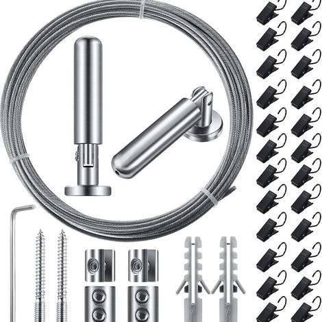5-meter stainless steel rope sling with 2 sets of steel clips for windproof reinforcement and outdoor clothes drying blinds/curtain fixing. (1/5)