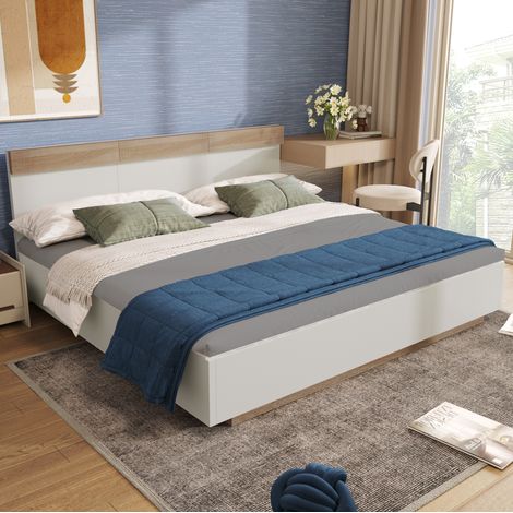 lit adulte couchage 180x200 bois blanc chene suspendu HAVRYA (1/5)