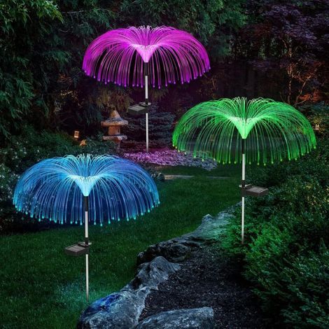 Set mit 3 dekorativen Solar-Gartenleuchten, wasserdicht, 7 wechselnde Farben, für Einfahrt, Terrasse, Rasen, Party, Hochzeit