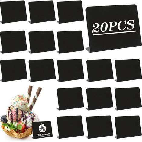 Set de mini tableaux - usage polyvalent - 20 pièces - noir - plastique - 10 x 7 cm (1/5)
