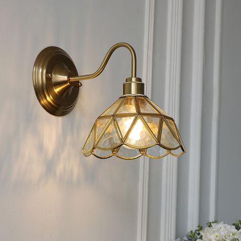 Applique murale, lampe de chevet vintage, appliques murales en laiton avec abat-jour en verre, applique d'intérieur (sans ampoule) (1/5)