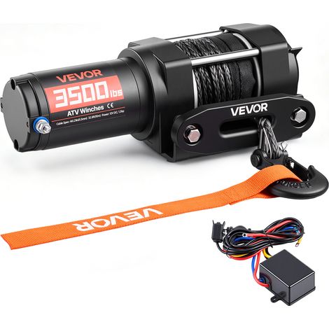 VEVOR Verricello Elettrico con Cavo da 1587 kg, Verricello Elettrico da 12 V CC per ATV/UTV Fuoristrada con Fune Sintetica Ø 5,5 mm x 10 m, Telecomando Cablato, Protezione IP55 per Recupero Stradale