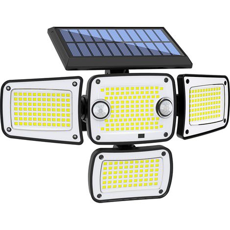 342 luces solares LED para exterior, 4 focos con sensor de movimiento, IP65, impermeables, focos de seguridad, luces de pared con ángulo amplio de 270° para jardín (1 unidad)
