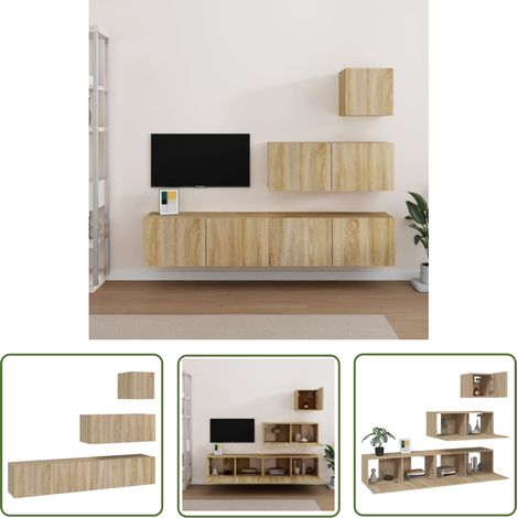 The Living Store 4-tlg. TV-Schrank-Set Sonoma-Eiche Holzwerkstoff - TV Schrank - Holzwerkstoff Möbel - Wohnwand - Regal - Aufbewahrung (1/5)