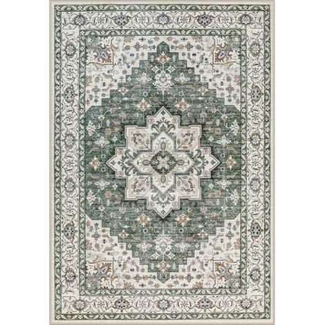 Tapis vintage bohème 160x230 cm – Tapis de salon vert antidérapant et anti-salissure – Décoration intérieure pour cuisine, salle à manger, bureau et chambre (1/5)