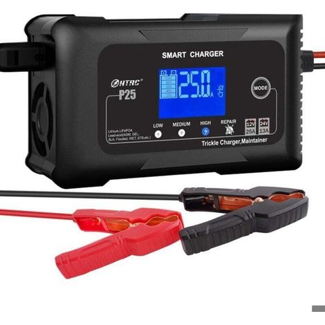 Chargeur de batterie voiture - PZCC - 25A - 12V/24V - Réparateur/Désulfateur - Compatible LiFePO4 (1/4)