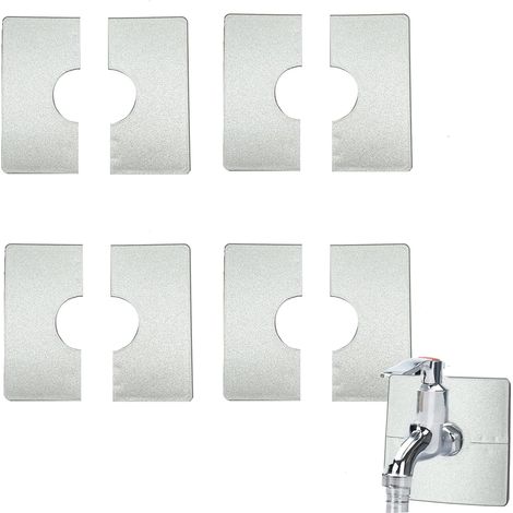 Cache-tuyau de douche 28 mm, 4 pièces, plaque carrée fendue en plastique, cache décoratif amovible, argenté, pour robinets, tuyaux et décoration de tuyaux (1/5)