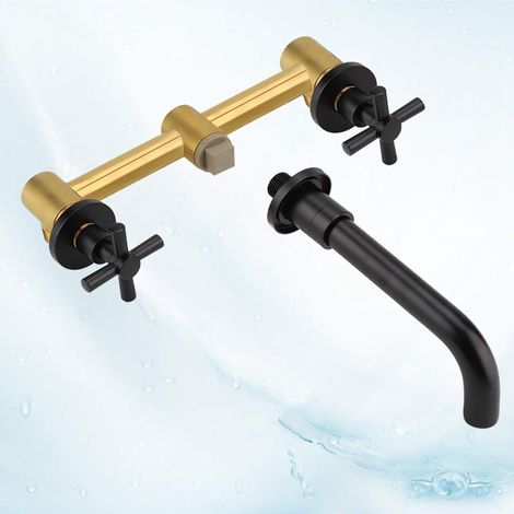 Rubinetto miscelatore per lavabo da bagno, rubinetti per bagno, rubinetto per lavabo in ottone, miscelatore acqua calda e fredda - Rubinetto per lavabo da bagno, montaggio a parete, nero opaco.