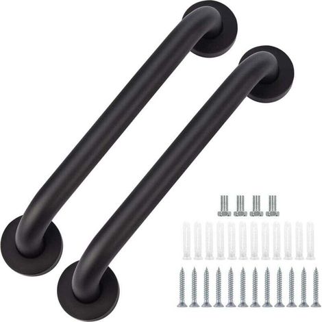 Lot de 2 barres d'appui de salle de bain en acier inoxydable noir, 30 cm, adaptées pour baignoire, WC, cuisine, douche (1/4)