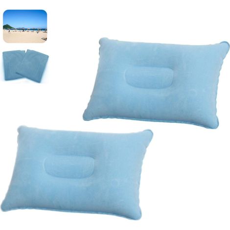 Oreiller gonflable de camping, oreiller de voyage, bleu clair, lot de 2, oreiller pneumatique, oreiller pour le bureau, les week-ends, les vacances à la plage, les vacances sous la tente, 32 x 20 cm (1/5)