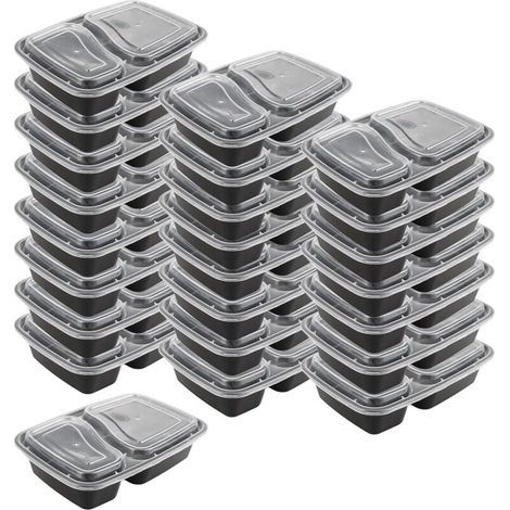 Bardusch-25 boîtes meal prep plastique noir 1000 ml, 2 compartiments, sans BPA, réutilisables, micro-ondes, couvercle inclus (1/5)