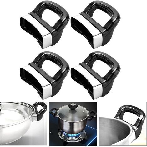 Juego de asas para ollas - Repuestos para ollas - Reparación de utensilios de cocina - Fijación universal con tornillos - 6,6 x 3,6 cm - Negro (1/5)