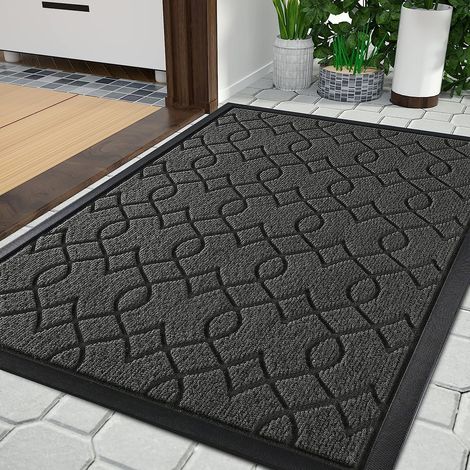 Tapis de Porte Durables, Paillassons Ultra Absorbants Résistants à l'eau, Antidérapants pour Intérieur et Extérieur, 92 x 61 cm, Noir Gris (1/5)