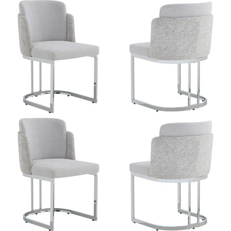 Set 4 sedie da pranzo in ciniglia grigio chiaro con gambe in metallo argentato MODENUIT (1/5)