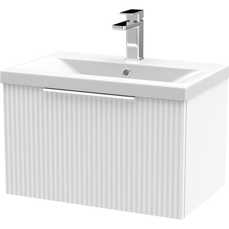 Hudson Reed Fluted Wall Hung 1-Drawer Vanity Unit with Basin 1 600mm Wide - Satin White (1/5)