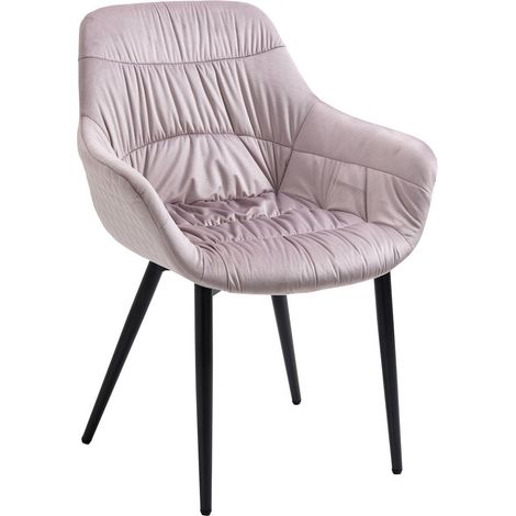 Fauteuil de Salon en Velours Rose avec Pieds en Métal Noir et Surpiqûres Nid d'Abeille - PANGIVO (1/5)