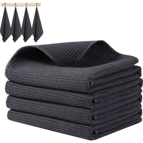 Lot de 4 torchons de cuisine - 40x40cm - Gris (1/5)