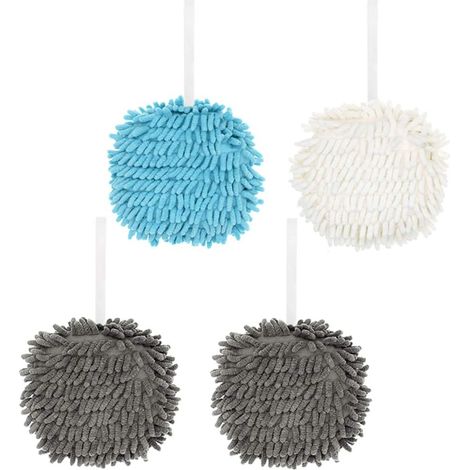 Lot de 4 serviettes à mains en chenille, à suspendre, douces et absorbantes, en microfibre velours corail, pour la salle de bain et la cuisine. (1/5)
