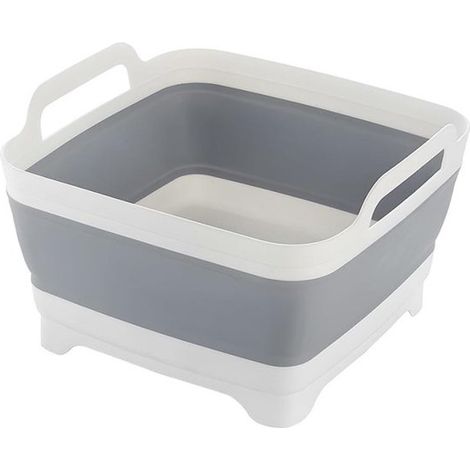 Bassine à vaisselle pliable - avec bonde - petite bassine carrée - Lavabo extensible et pliable - 31,5 x 30,5 x 20 cm - Gris et blanc - PP/TPR Gris et blanc (1/5)