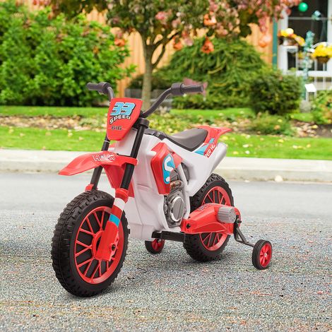 Moto électrique HOMCOM pour enfants de 3 ans et plus, 12 V, jouet avec 2 roues d'équilibre, vitesse 3-8 km/h, démarrage progressif, 106,5 x 51,5 x 68 cm, rouge