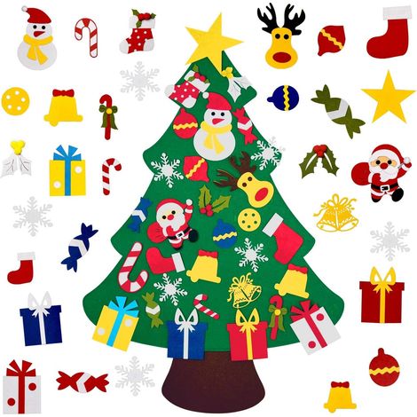 Albero di Natale in feltro fatto in casa (30 decorazioni) - Adatto a bambini piccoli e più grandi - Regalo di Natale / Decorazione per la porta / Ornamento natalizio per bambini / (1/5)