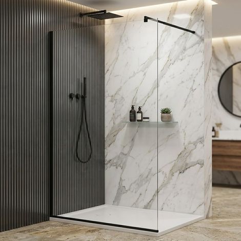 Parete doccia walk-in 120 cm vetro trasparente da 8mm reversibile con profili finitura nero opaco