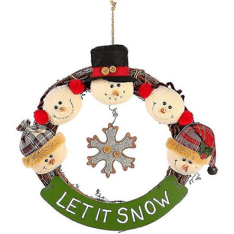 Couronne de Noël bonhomme de neige à suspendre à la fenêtre ou à la porte, décoration Père Noël (1/4)