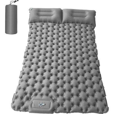 2-Person Camping Mat with Air Pillow, Portable Air Mattress, Waterproof, Backpack Sleeping Pad, Silver (1/5)