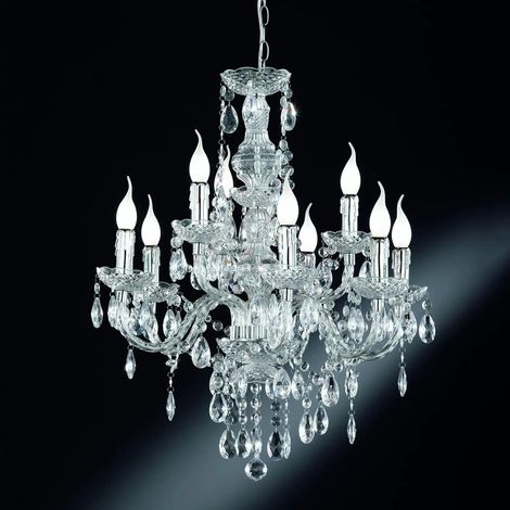 [GEBRAUCHT] B-Ware Reality Kronleuchter Pendelleuchte Perdita Chrom 9 Flammig E14 Led Acryl Metall