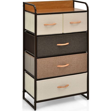 5-Drawer Dresser Storage4-Tier Organizer Tower Bedside Display Stand Foldable (1/5)