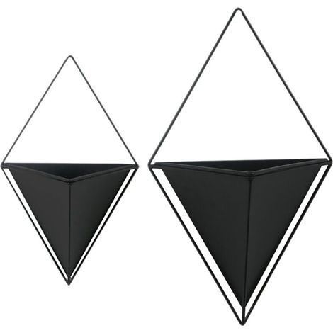 Set di 2 vasi triangolari sospesi per uso interno ed esterno, cesti moderni per piante da fiore, triangolari, realizzati in ferro (1/4)