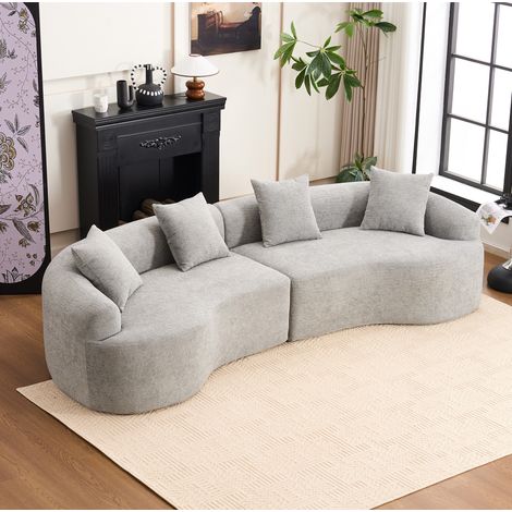 Sofá esquinero modular de 4 plazas, diseño curvo moderno, chenilla, gris (1/5)